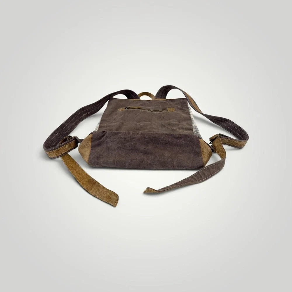 Myra Bag Backpack Womens Large Brown Aztec Canvas Leather Hair On Hide Boho